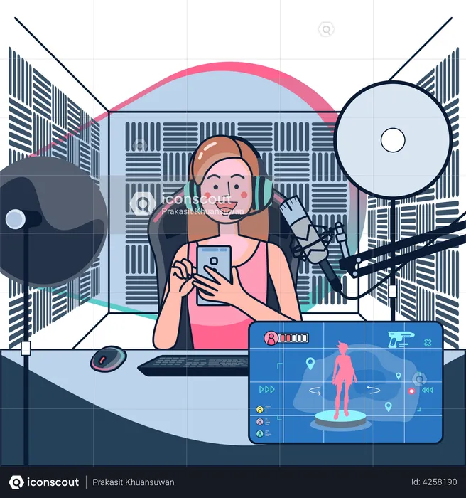 Girl streaming live game playing  Illustration