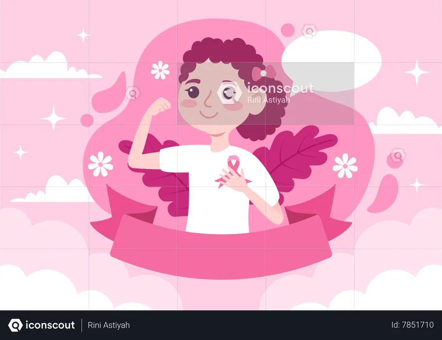 Girl strong with Breast Cancer Awareness  Illustration