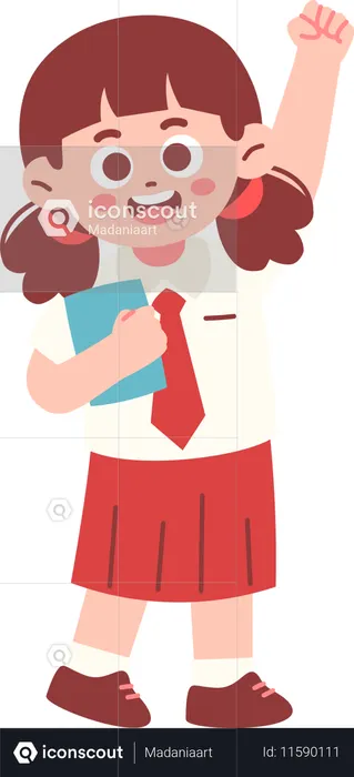 女子生徒が手を挙げている  イラスト