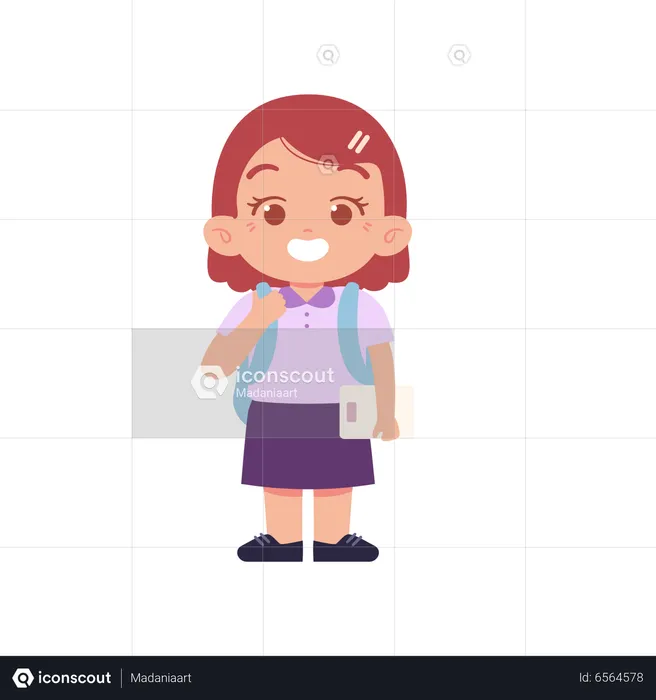 Girl Student Get Ready For Going To School  Illustration