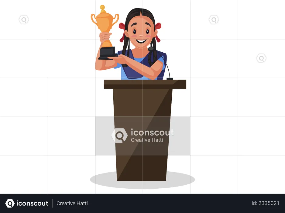 Girl student giving winning speech  Illustration
