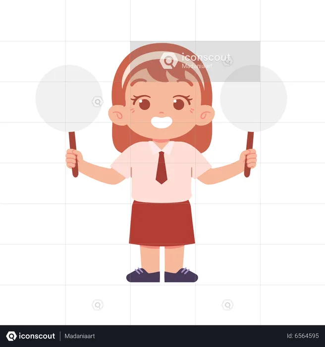 Girl Student Holding Blank Board In Two Hands  Illustration
