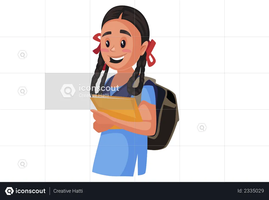 Girl student holding books in her hand  Illustration