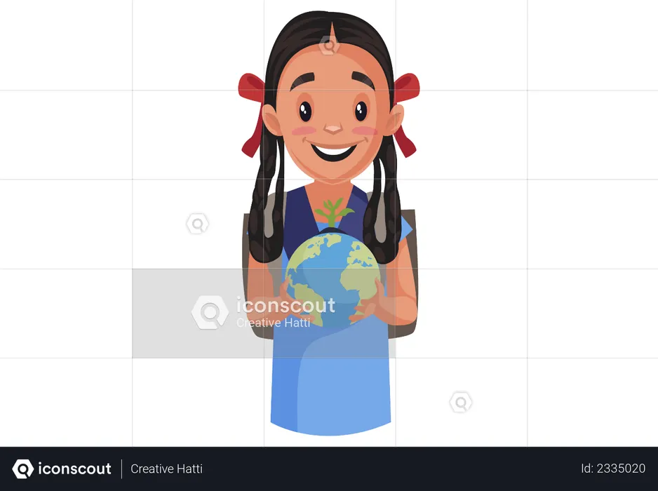 Girl student holding globe in her hand  Illustration