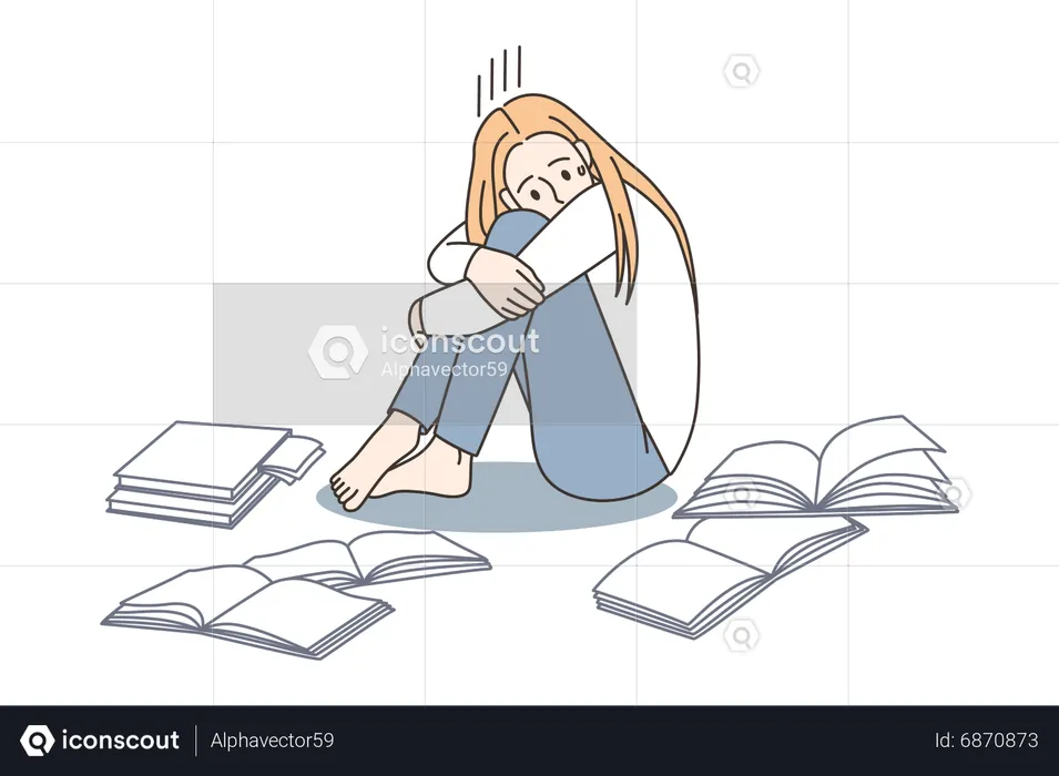 Girl student in tension of exam  Illustration