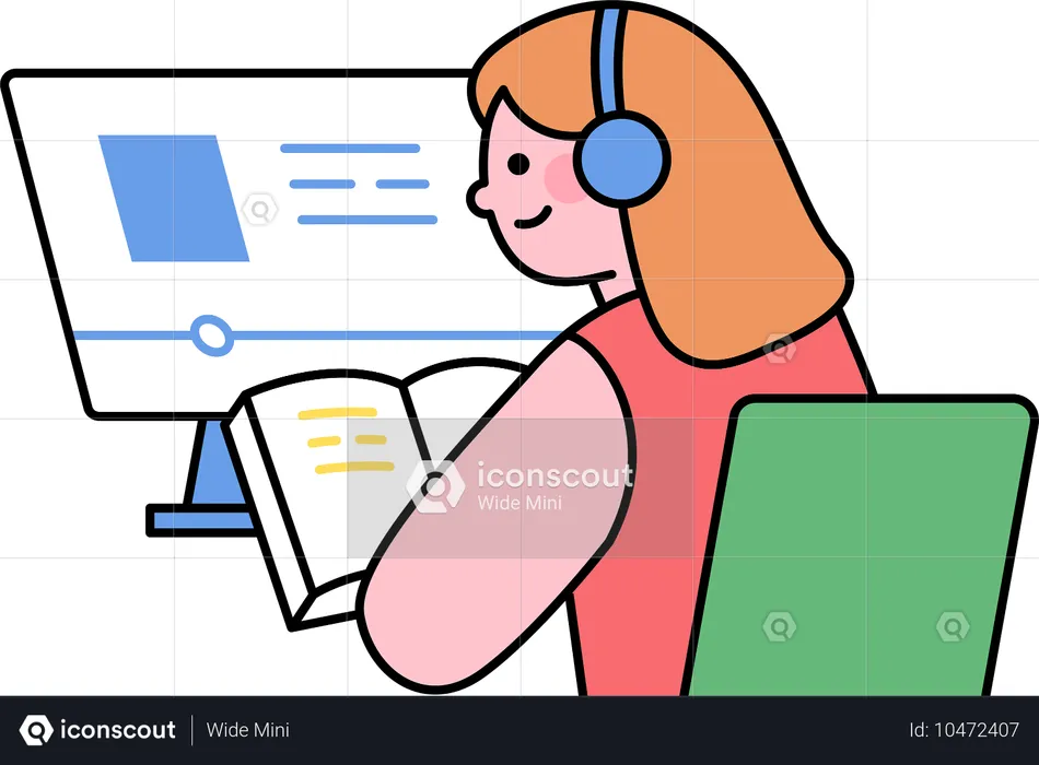 Girl student learning from online platform  Illustration