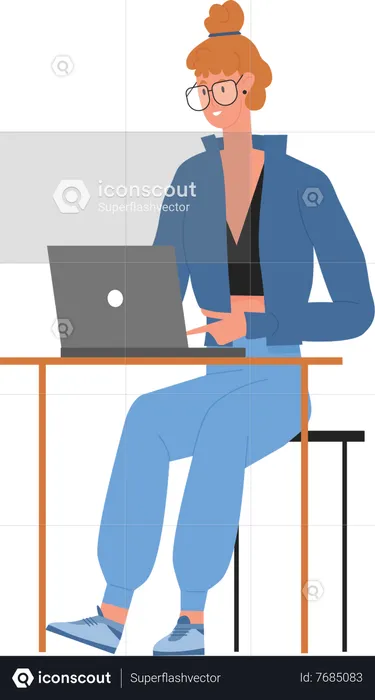 Girl student learning online  Illustration