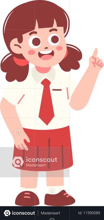 무언가를 가리키는 여학생  일러스트레이션