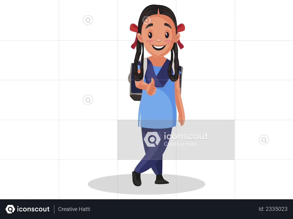 Girl student showing thumbs up  Illustration