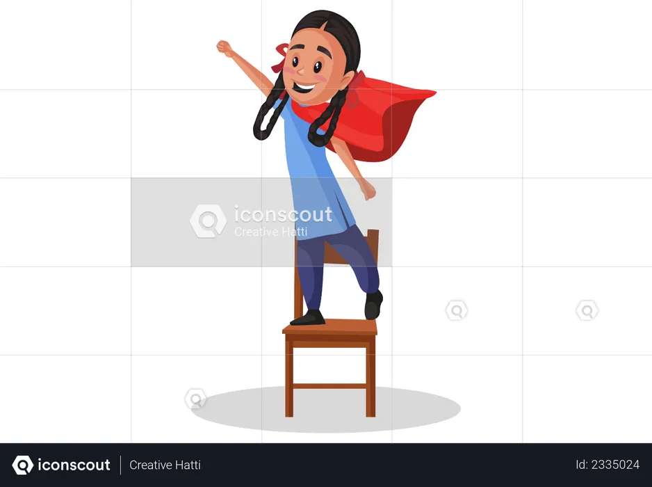 Girl student standing on chair  Illustration