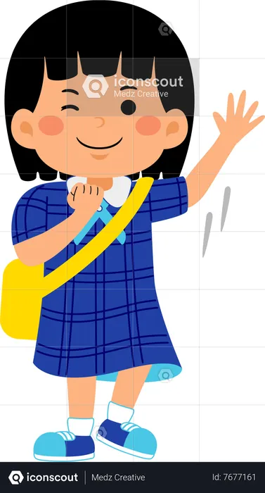 Girl student waiving hand  Illustration