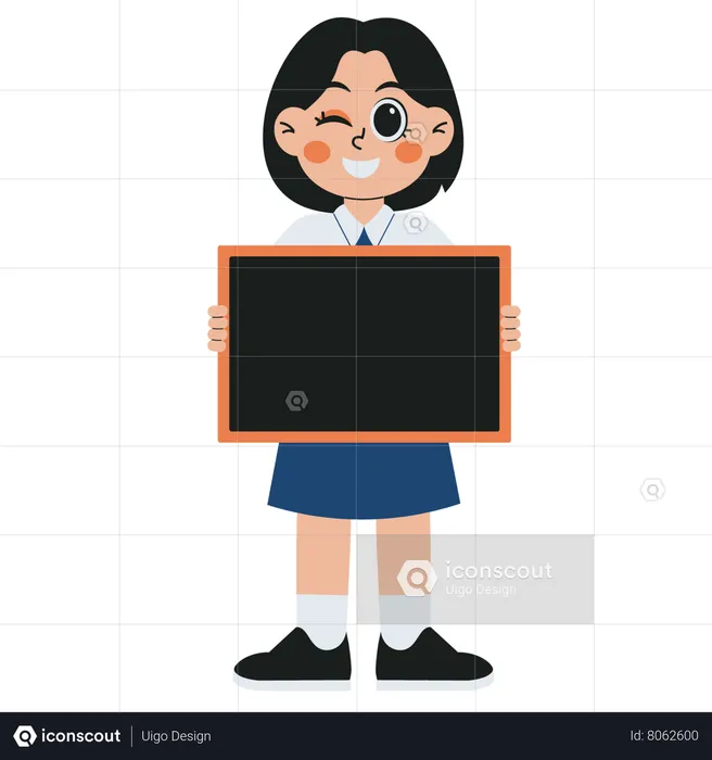 Girl Student With A Blackboard  Illustration