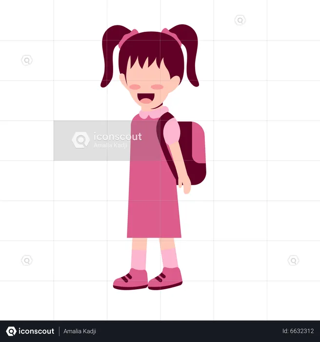 Girl Student With Schoolbag  Illustration