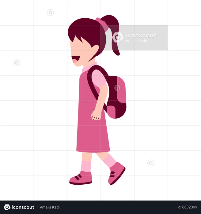 Girl Student With Schoolbag Walking  Illustration