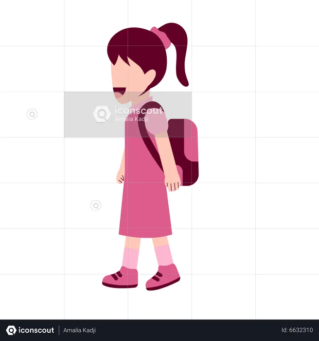 Girl Student With Schoolbag Walking  Illustration