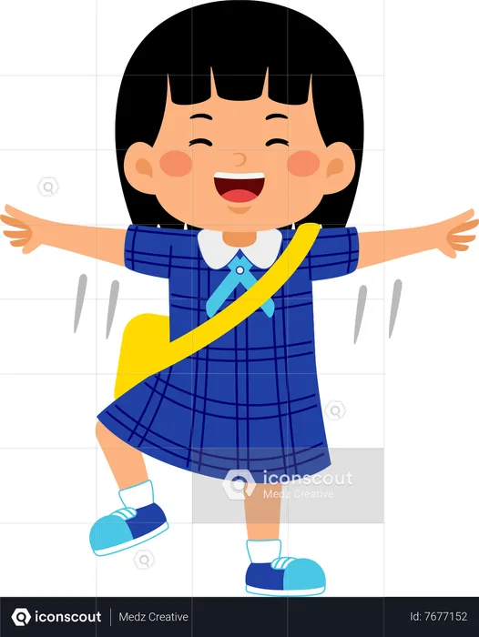 Girl student with wide open hands  Illustration