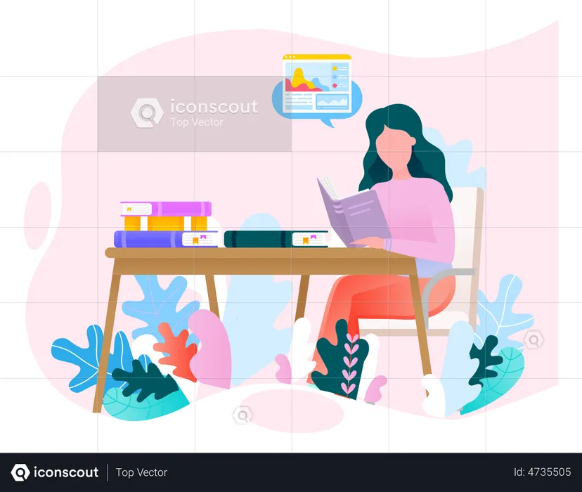 Girl studying at home  Illustration