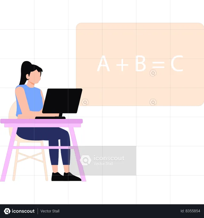 Girl studying online  Illustration