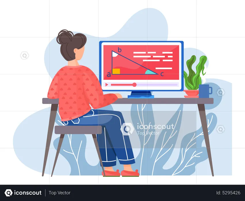 Girl studying online mathematics class  Illustration