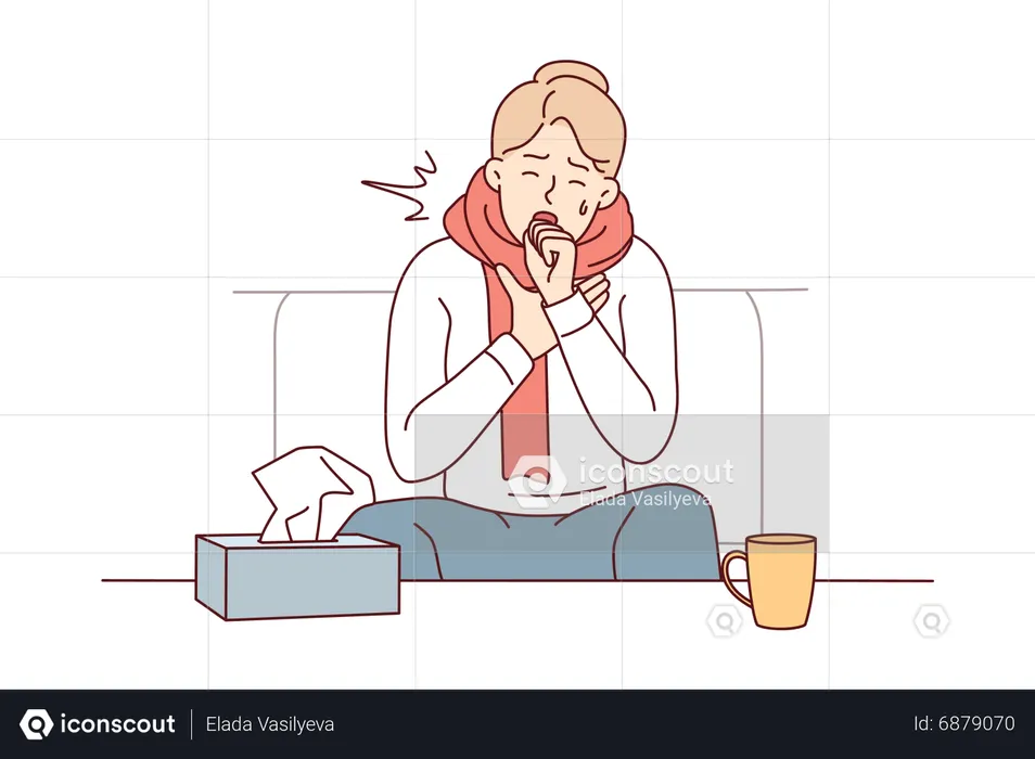 Girl suffering from cold  Illustration