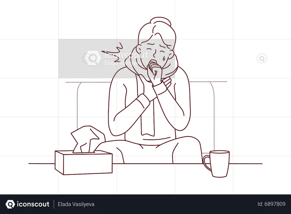 Girl suffering from cold  Illustration