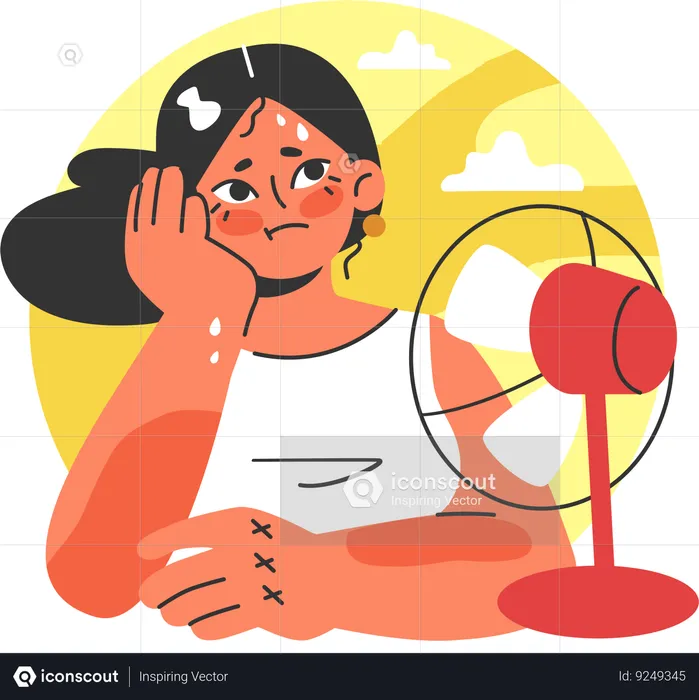 Girl suffering from heat  Illustration