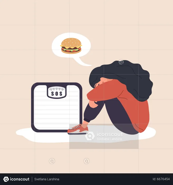 Girl suffering from overweight  Illustration