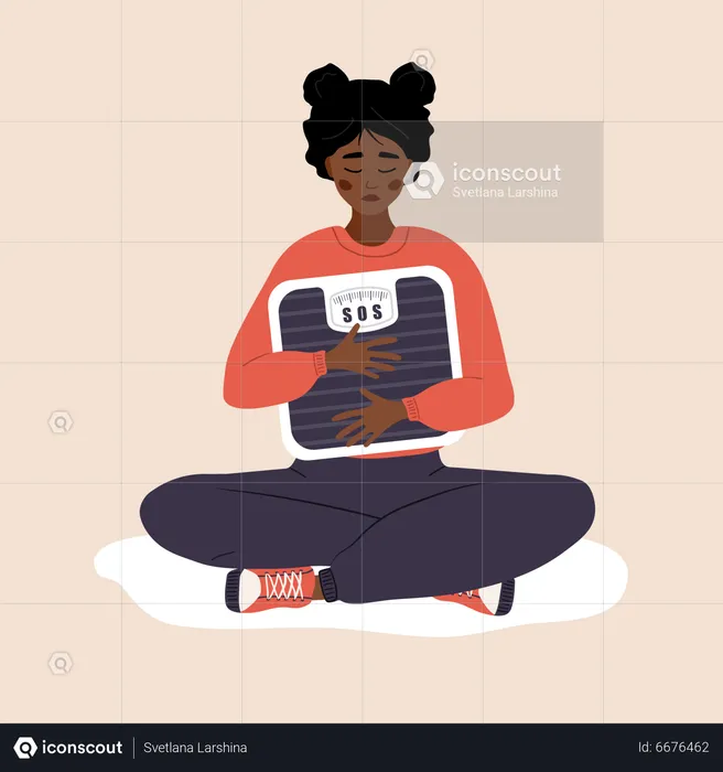 Girl suffering from overweight disorder  Illustration
