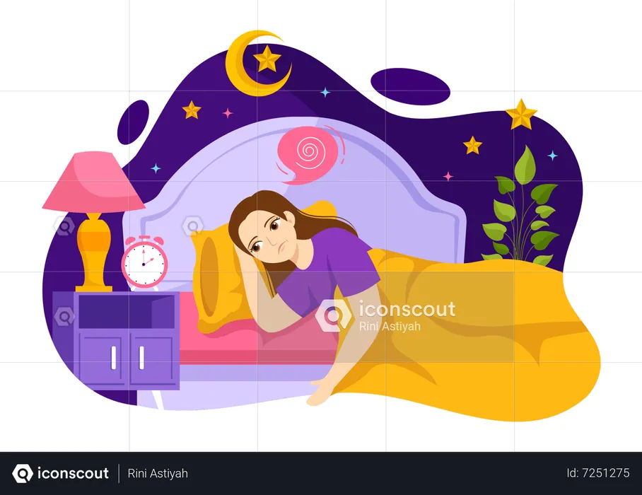 Girl suffering from sleep disorder  Illustration