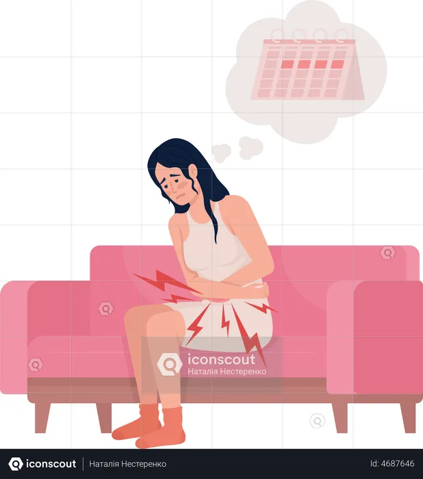 Girl suffering from unbearable menstrual cramps  Illustration