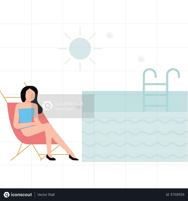 Girl sunbathing near pool  Illustration