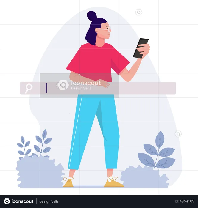 Girl surfing internet using smartphone  Illustration