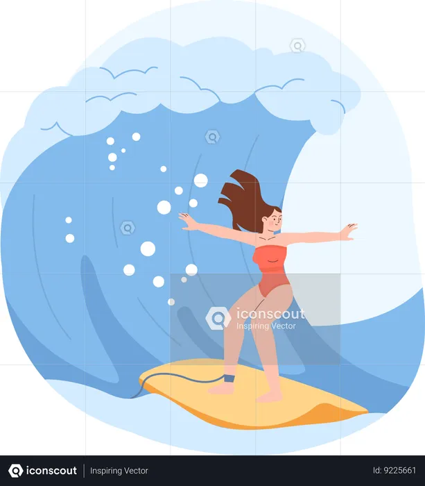 Girl surfing wave  Illustration
