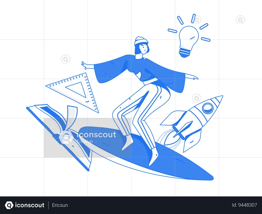 Girl surfing while getting education idea  Illustration