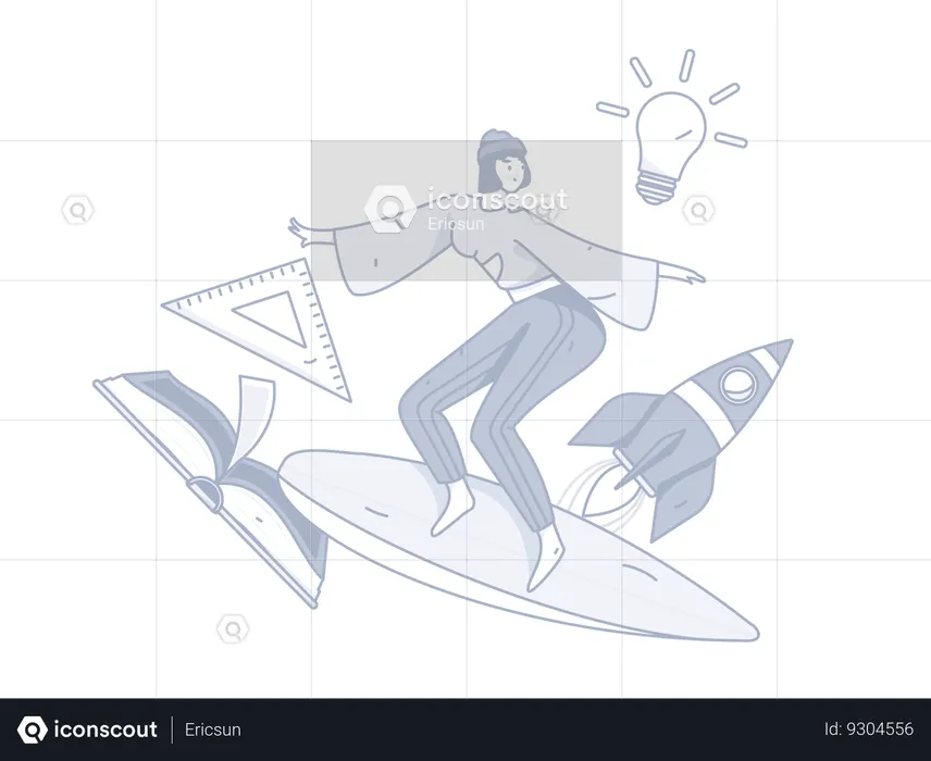 Girl surfing while getting education idea  Illustration