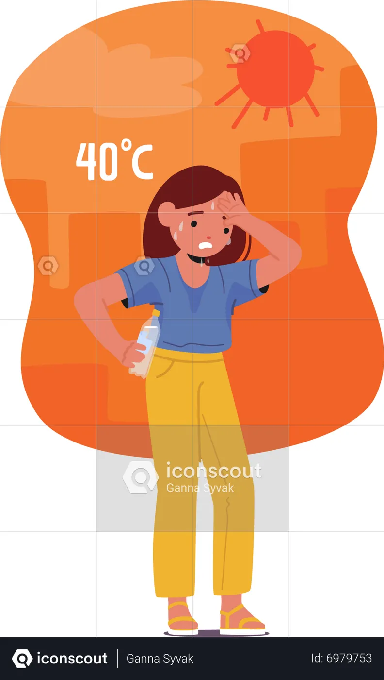 Best Girl sweating due to heat stroke Illustration download in PNG
