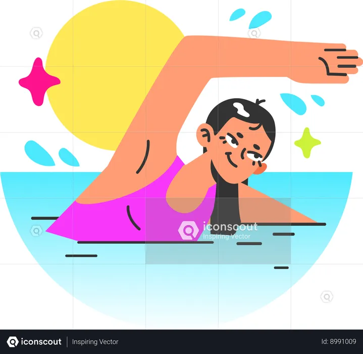 Girl swimming in swimming pool  Illustration