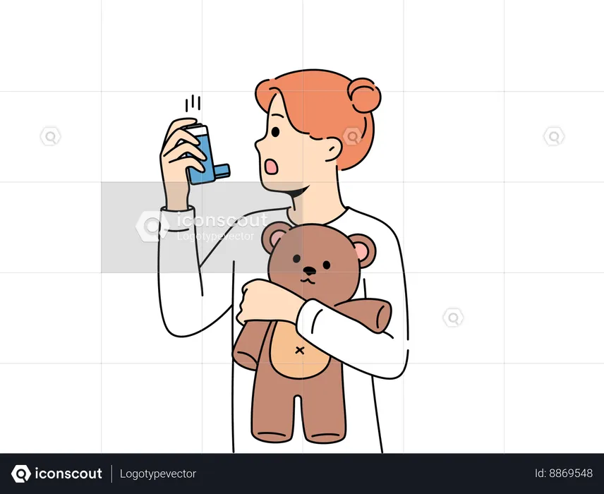 Girl takes inhaler to overcome asthma problem  Illustration