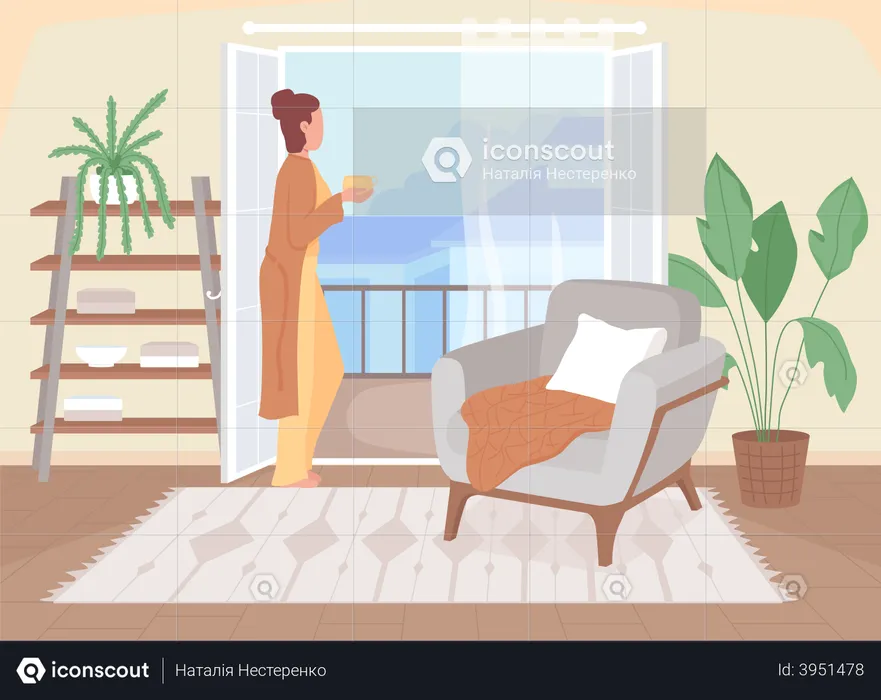 Girl taking a coffee break at home  Illustration
