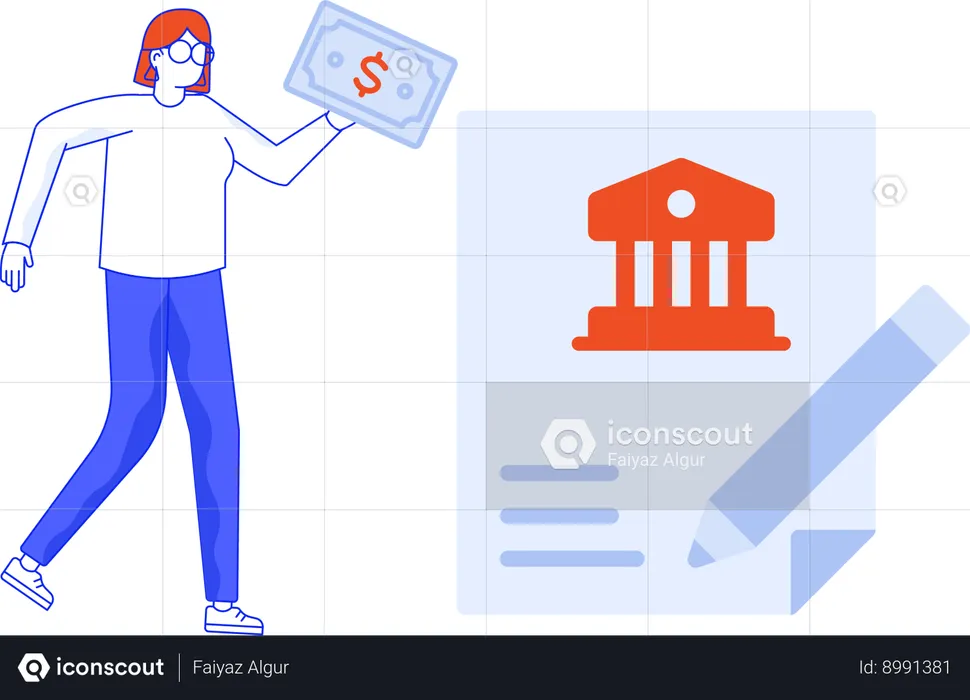 Girl taking Bank Loan for property  Illustration