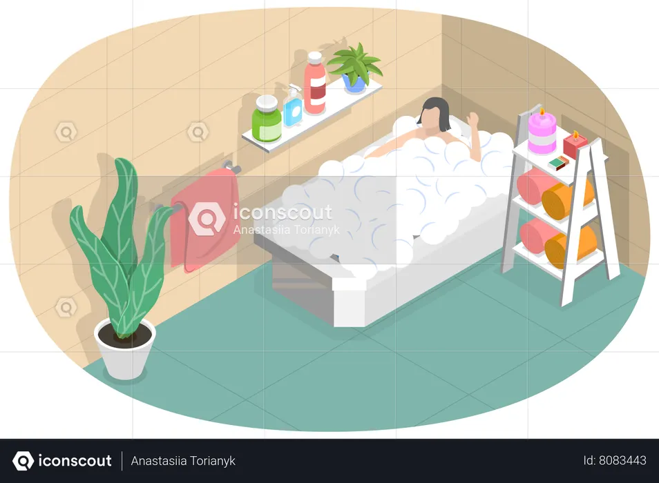 Girl Taking  Bath  Illustration