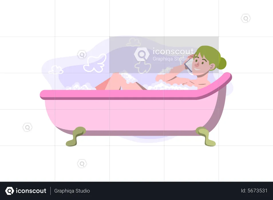 Girl taking bath in bathtub  Illustration