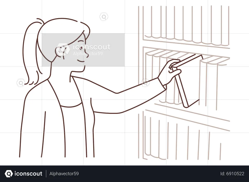 Girl taking book from books shelf  Illustration