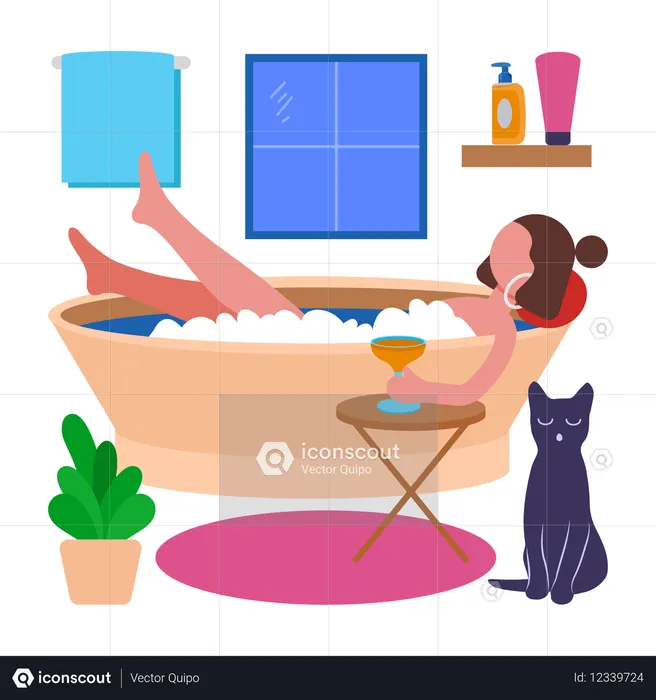 거품 목욕을 하는 소녀  일러스트레이션