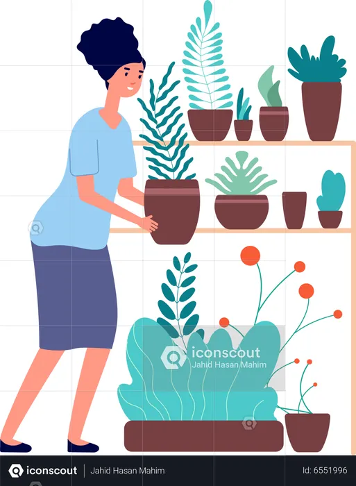 Girl taking care of plant  Illustration