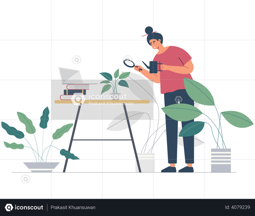 Girl taking care of plants Illustration