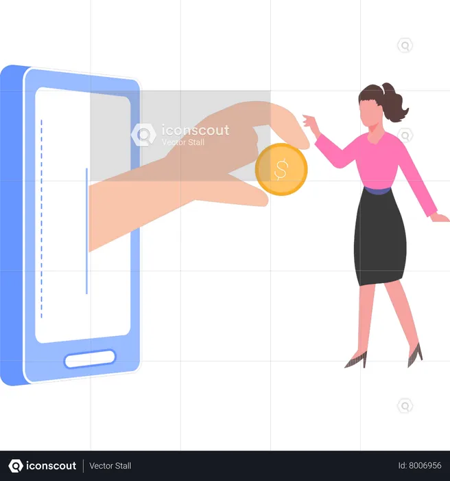 Girl taking cash online  Illustration