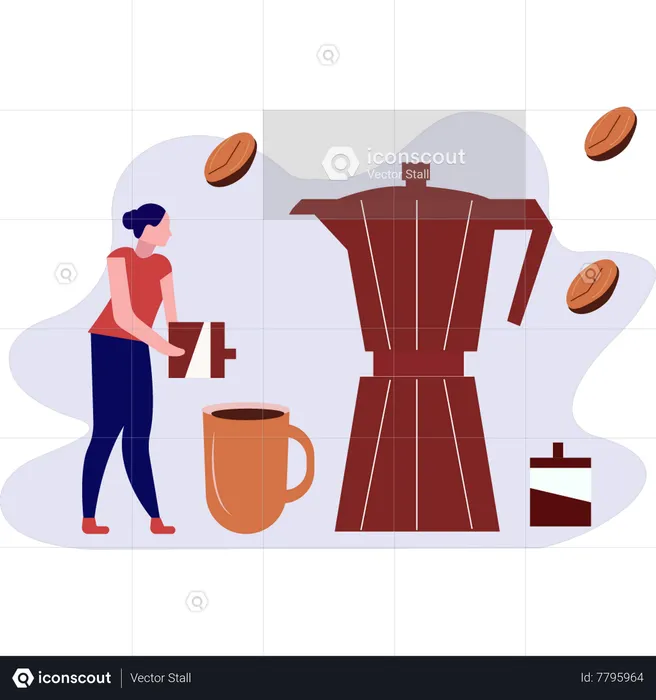 Girl taking coffee from machine  Illustration