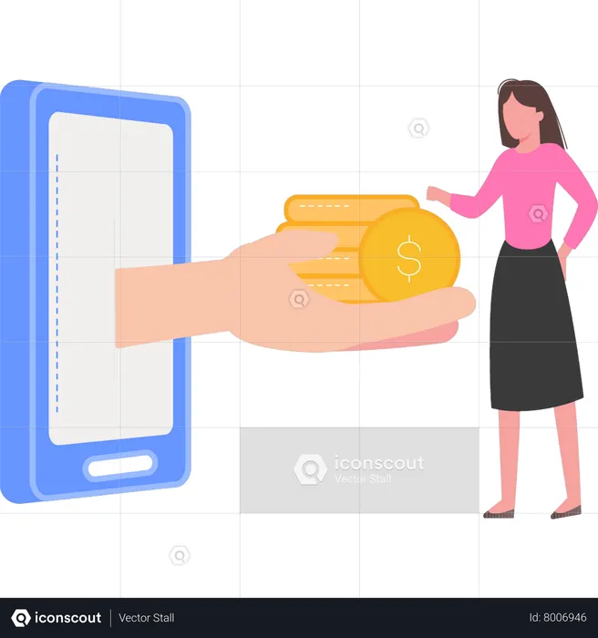 Girl taking money online  Illustration