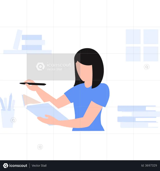 Girl taking notes in online education training  Illustration
